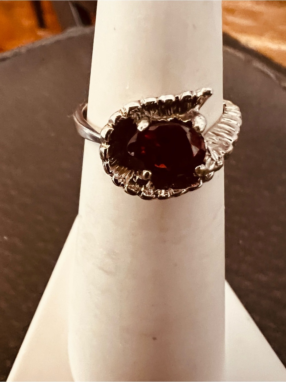 Silver Red Garnet Rope-Accent Ring - Picture 7 of 8